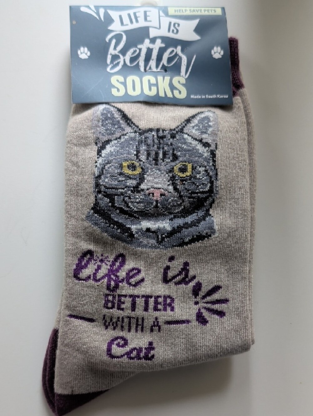 Cat Socks - Assorted Cream, Gray, Green - Picture 4 of 9